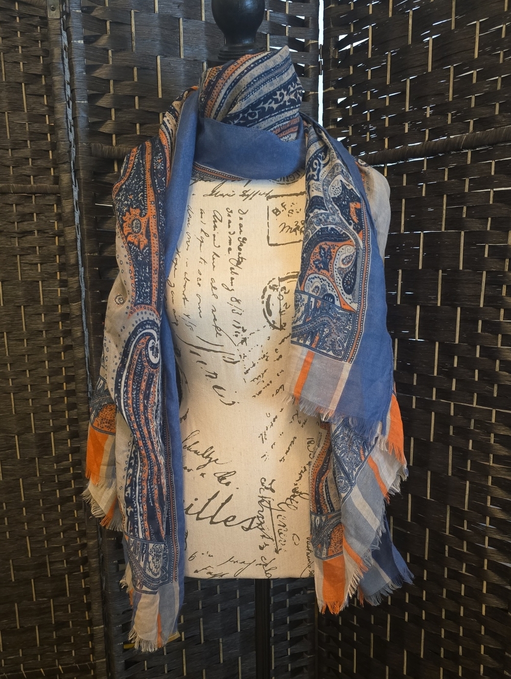 Gold Coast Women's Scarf, Paisley, Coral Blue Taupe, NWT